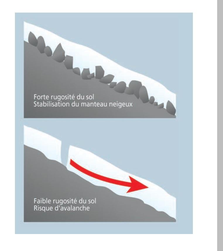 => Influence de la rugosité dans le déclenchement ou non d’une avalanche (source © MEDD / DPPR )