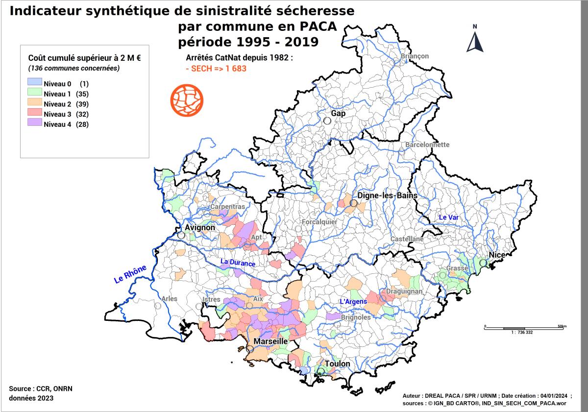 Carte régionale des communes à forte sinistralité « sécheresse » (ONRN, données 2023)