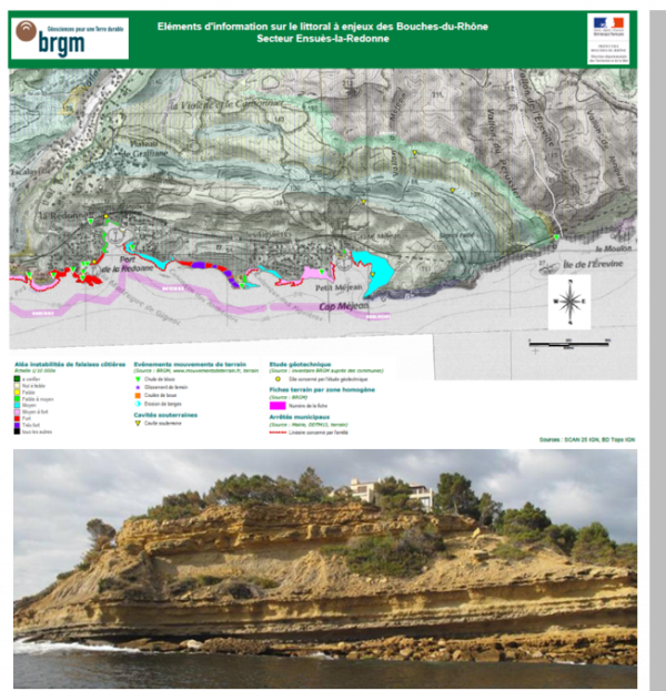 Cartographie de l'aléa instabilités de falaises côtières sur le littoral rocheux des Bouches-du-Rhône au 1/10 000e, Réf BRGM RP-62643-FR.pdf (N. Marçot - 2014)
