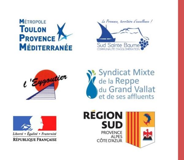 Partenaires financiers PAPI COMP PCT 2 : Métropole TPM, CC SSB, Région SUD PACA, Syndicat Eygoutier, Syndicat Reppe et Grand Vallat