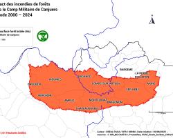 Zoom géographique sur le camp militaire de Canjuers => 832 Ha brûlé entre 2000 et 2024 dû à 17 incendies