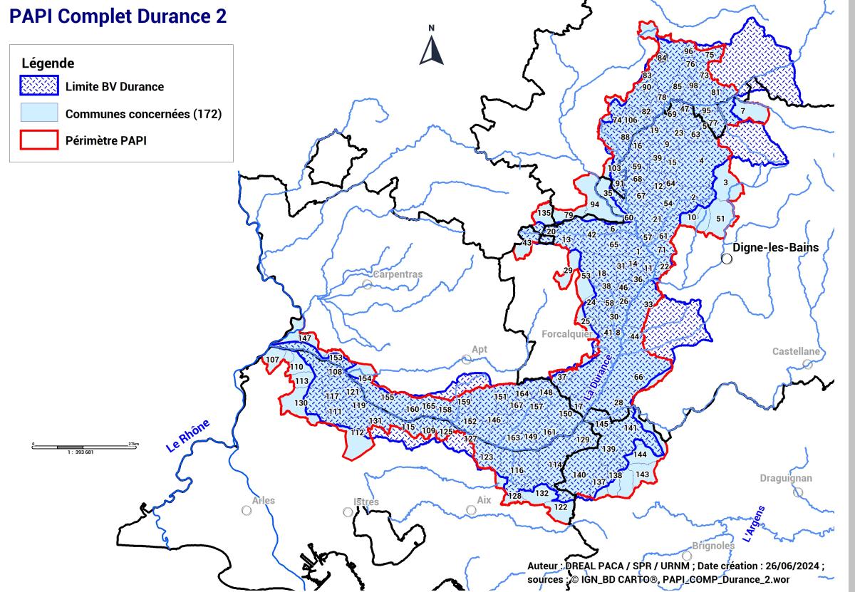 Contour géographique du PAPI complet Durance 2 (172 communes concernées)