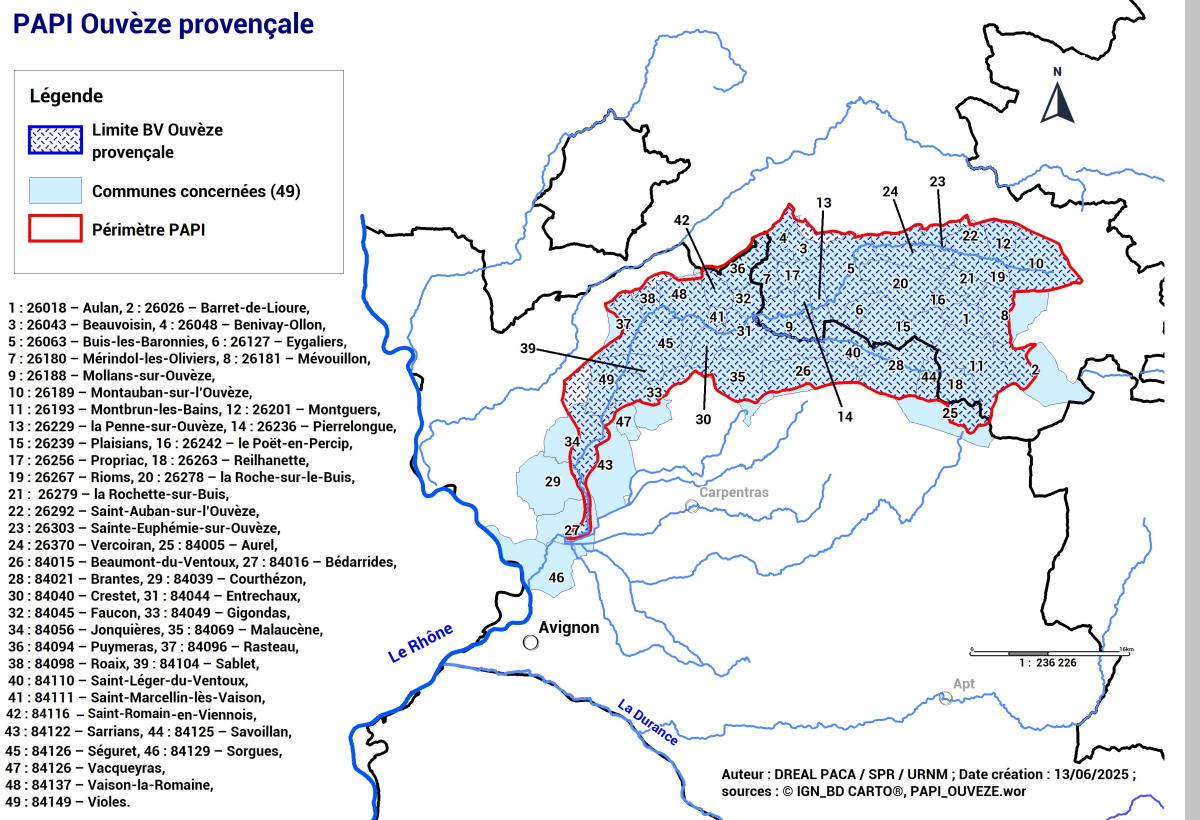 Le périmètre du programme d’actions s’étend sur 2 départements (Drôme & Vaucluse) et sur 2 régions (Auverge-Rhône-Alpes & Provence-Alpes-Côte d’Azur) et concerne 49 communes pour environ 69 100 habitants.