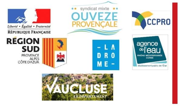 Partenaires financiers PAPI Ouvèze provençale => SMOP, CC PRO, Etat, Agence de l'Eau RMC, Conseil régional PACA, Département 84, Département 26